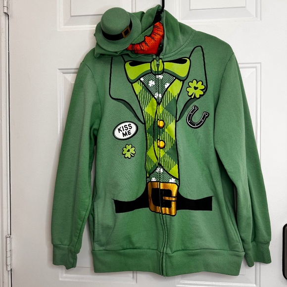 Mad Engine Hoodie w/ Hat & Mask Full‎ Zip Jacket Green St Patrick's Day Child XL - Picture 1 of 11